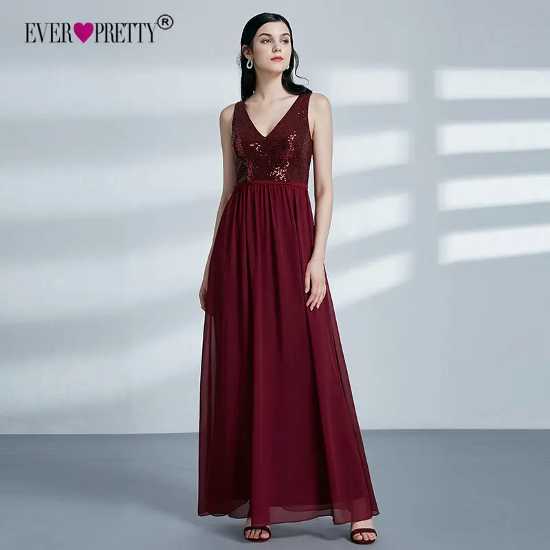 Ever Pretty Robe De Soiree New Fashion Sequins Chiffon Long Evening Dresses Elegant A Line Burgundy Party Gowns EP07346BD