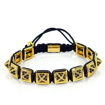 

Anil Arjandas Bracelet Men Micro Pave Black CZ Beads Pyramid Charm Cord Macrame Bracelet Pulseira Masculina 2018 Bijoux