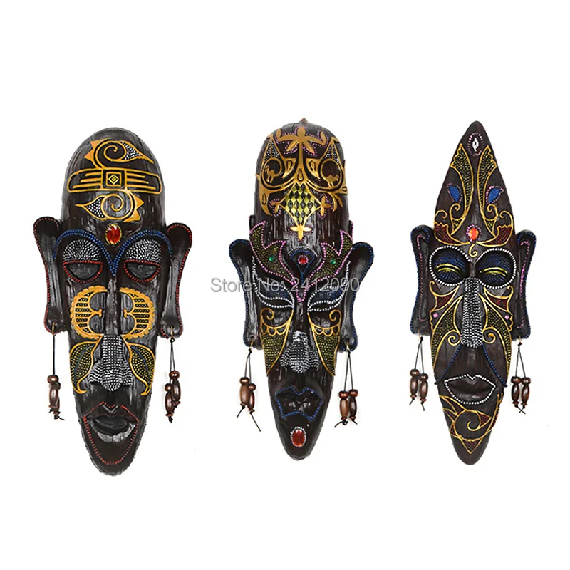 

6 Styles African Masks Decor Resin Miniature Figurines Retro Wall Hanging Decorations Bars Cafe KTV Home Wall Decor Crafts