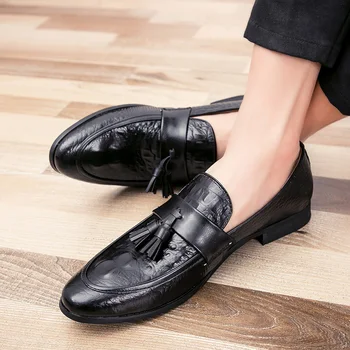 

big size 47 Classic Patent Leather Wedding Shoes Mens Slip-On Banquet Loafers Moccasins Tassel Fringe Formal Dress Shoes p4