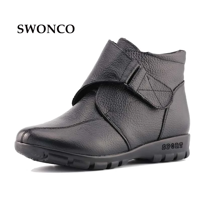 

Plus Size 43 Snow Boots Winter Warm Plush Non-slip Women Boots Mother Casual Shoes High Quality Hook & Loop Female Ankle Shoes
