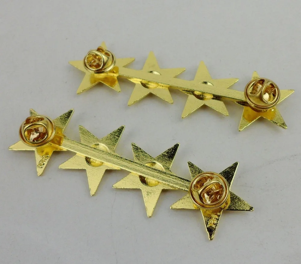 WW2 PAIR OF US ARMY OFFICER 4 STAR GENERAL RANK METAL BADGES PIN LARGE GOLD