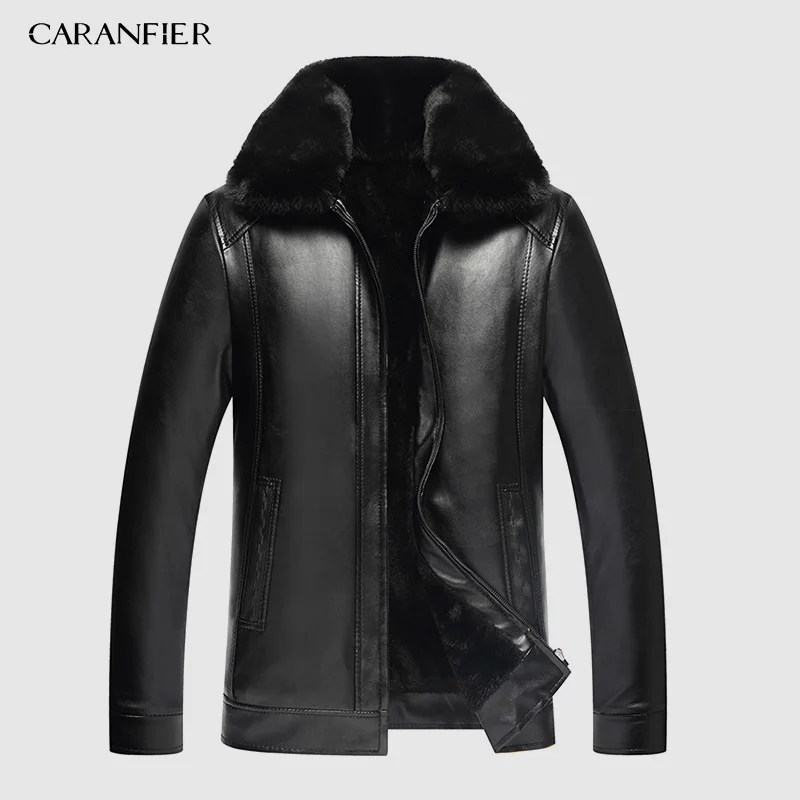 Куртка из искусственной кожи CARANFIER Мужская Зимняя Толстая бархатная куртка