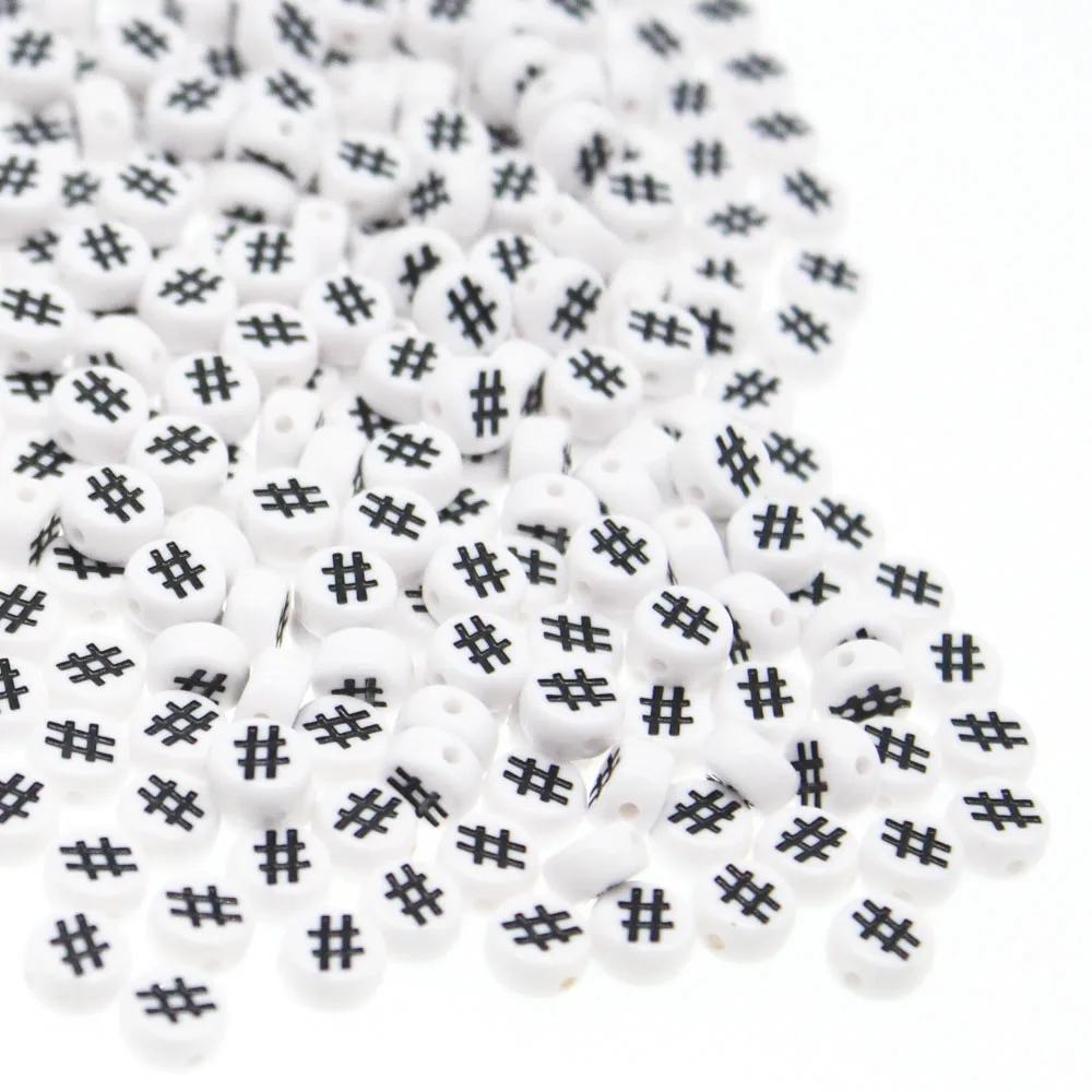 

CHONGAI 100pcs White # word Flat Round Acrylic Beads For Jewelry Making 4X7mm