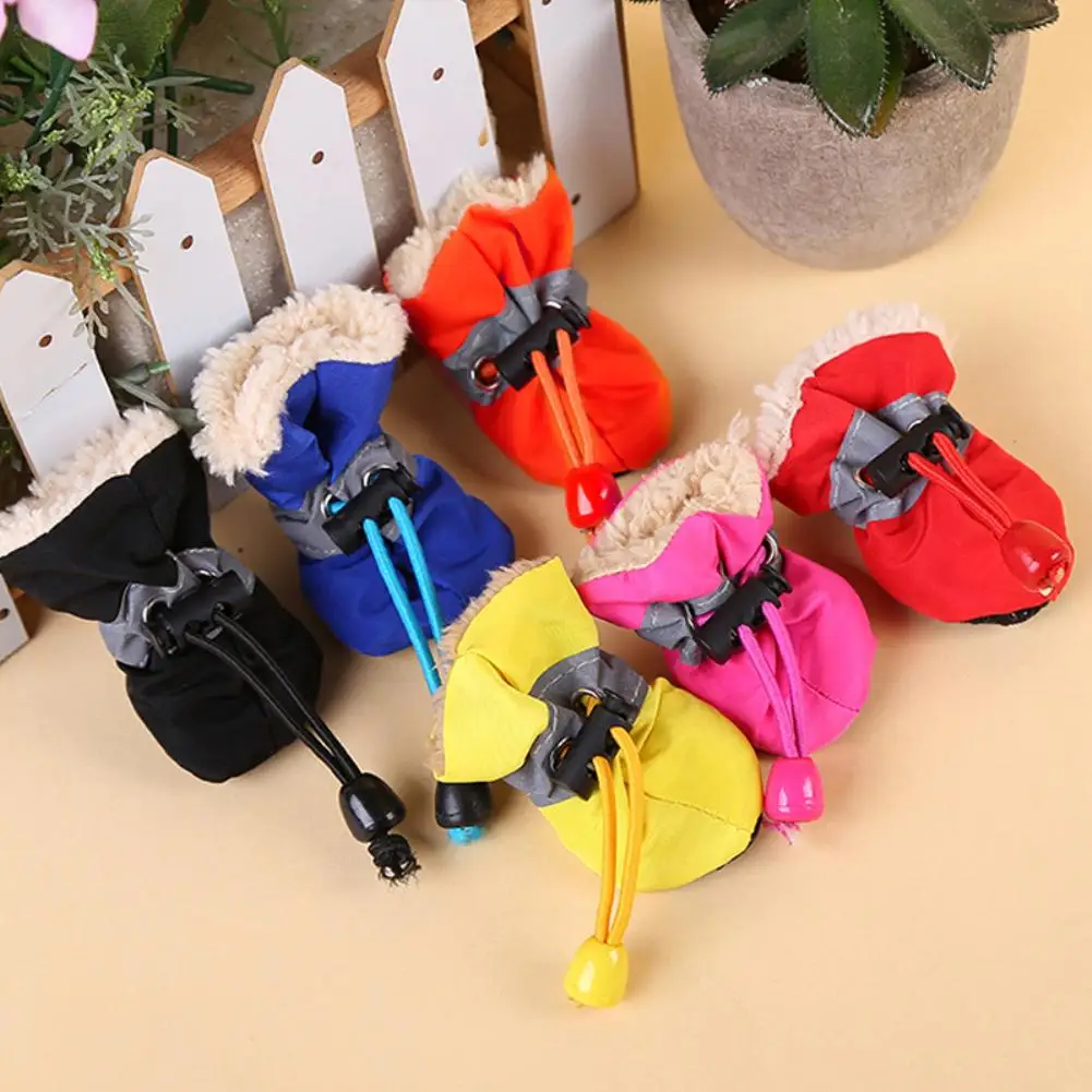 

New 4Pcs Set Dog Cat Boots Winter Warm Rain Boots Protective Pet Sports Anti-Slip Shoes Dog Accessories Drop Shipping