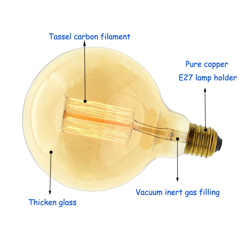 40 Вт/60 W 220V E27 Edison светильник шарик из углеродистой стали катод Эдисон Ретро Винтаж можно использовать энергосберегающую лампу или светодиодную лампочку) ST64/ST58/A19/T45/G80/G95/G125/T300