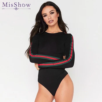 

Women's Skinny Sexy Bodysuit 2018 Long Sleeve Tee Bodysuit Plus Size jumpsuits Black Mid Waist Round Neck Autumn Casual Bodysuit