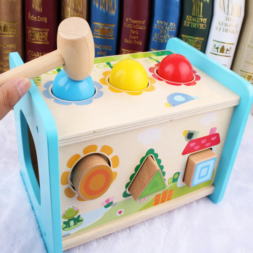  4 in 1 Kids Wooden Montessori Toys Xylophone Intelligence Box Match Cognition Building Block Baby E