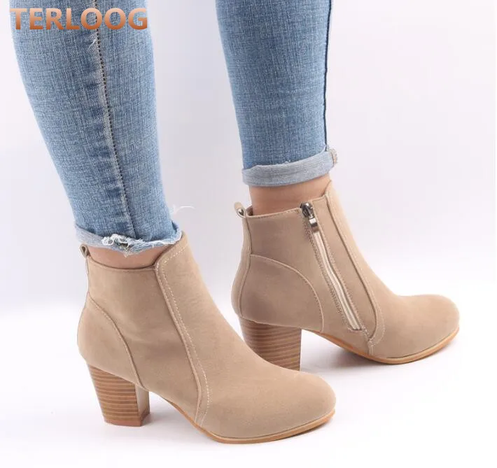 

casual Women Boots Flock Ankle Boots Autumn winter Women snow Boots Party Western Stretch Fabric warm Boots Plus Size 35-41 X651