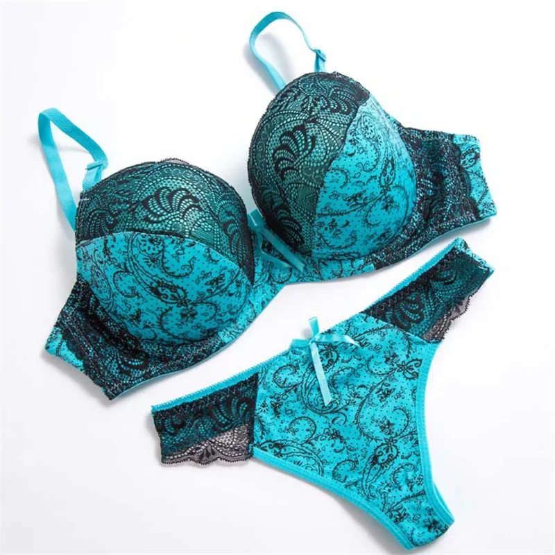 sexy bra panty set Varsbaby sexy thong lingerie set push up plus size bra and panty set lace print underwire bow large size women underwear set plus size bra and panty sets