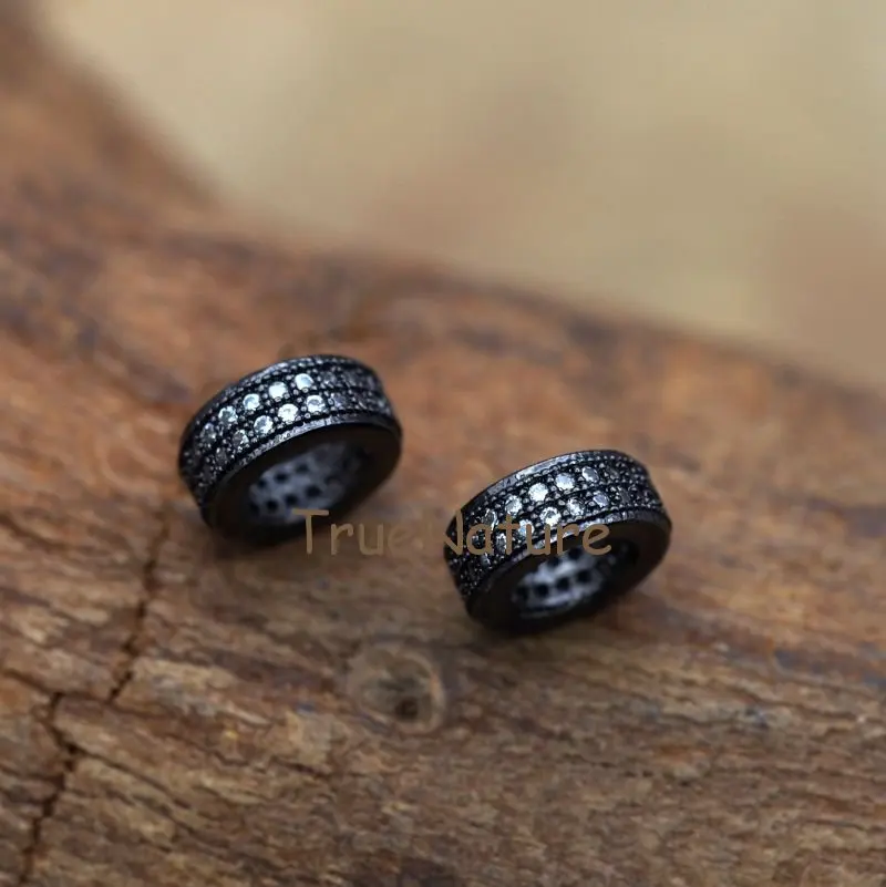 20171007-FC7733- Micro Pave White Plumbum Black Plated Cylinder Accessory Sapcer Copper  Accessory Wahser-4x10mm-1g
