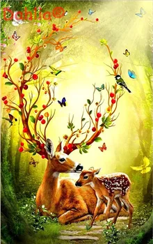 

Deer mother and child Animal Handmade Needlework Embroidery DIY Cross Stitch Kits Crafts 14CT Unprinted Home decor wall Arts