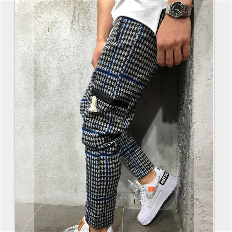 Runnig pants Men Fashion Slim Pants Comfortable Stretch Striped Plaid Pants gym jogging trousers Autumn Men sweatpants