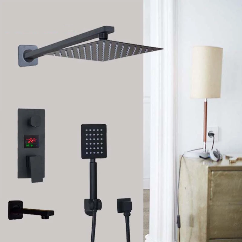 

Luxury Bath Shower Mixer Kits Digital Display Wall Mounted Rain Waterfall Shower Head Shower Faucet with Handshower