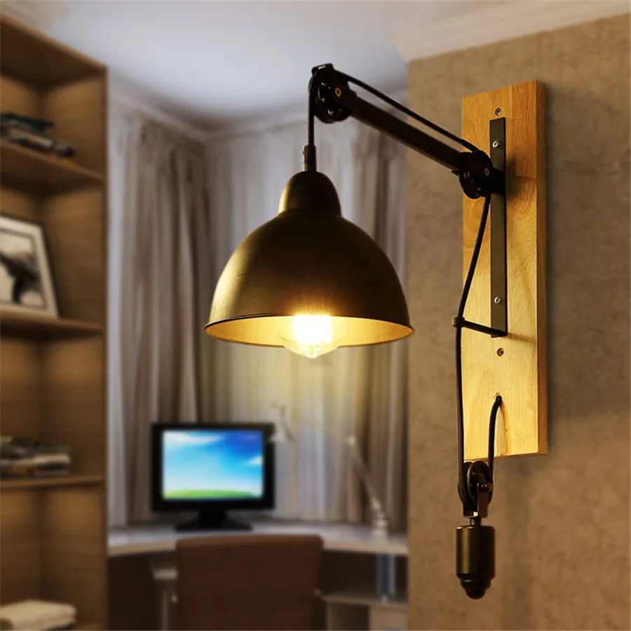 

Thrisdar Loft American Retro Industrial Iron LED Wall Lamp Bedside Restaurant Aisle Corridor Pub cafe Lifting Pulley Wall Light