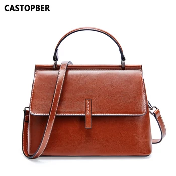 

New Vintage Women Tote Handbags Split Cowhide Leather Crossbody Bags Female Oil Wax Leather Summer European and American Style