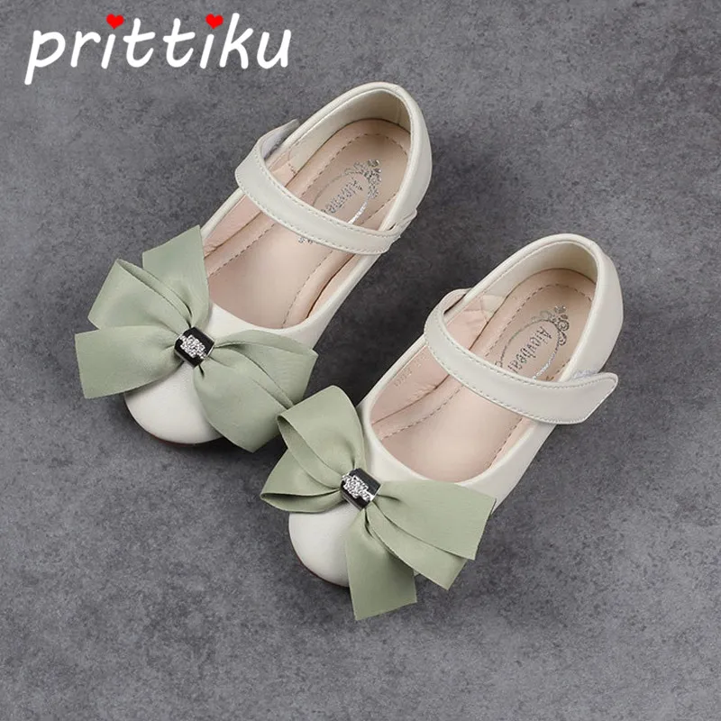 

Spring 2018 Baby Toddler Girls Beige Black Flats Little Kid Fashion Bow Brand Mary Jane Big Children School Princess Dress Shoes