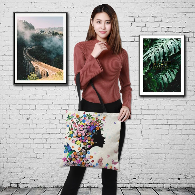 CROWDALE Double-sided printing carton Printed linen Women Large Shopping Bag Tote Sholder Bag for Ladies Linen Handbag Bag Woman CROWDALE Double-sided printing carton Printed linen Women Large Shopping Bag Tote Sholder Bag for Ladies Linen Handbag Bag Woman