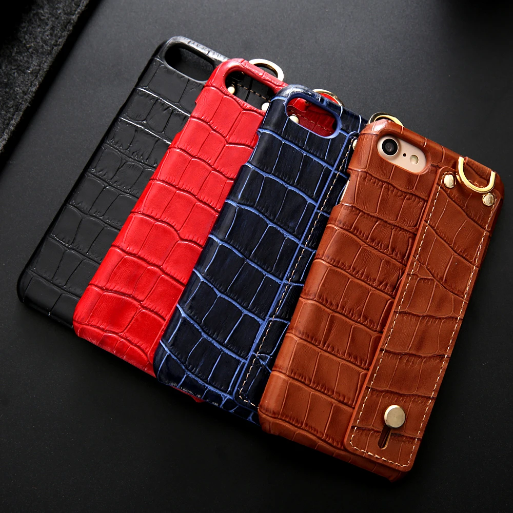 

CYBORIS Genuine leather Crocodile Skin Pattern Back case For iPhone 6 6S 7 8 X Hand loop leather case for iPhone6 6s 7 8Plus