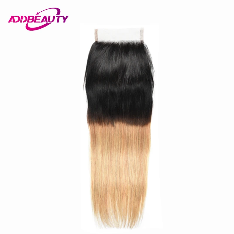 Фото AddBeauty T1B/27 Pre-Colored Ombre Lace Closure Free Part Straight Remy Brazilian 4x4 Human Baby Hair Inch Black To #27 Two Tone  Шиньоны | Salon Closure (32910714277)