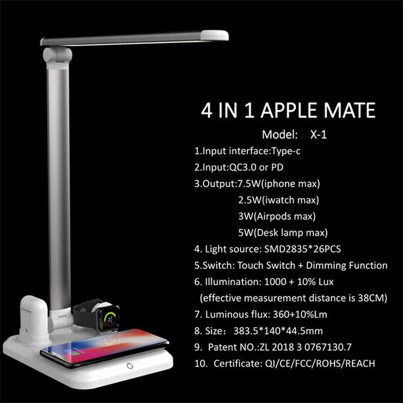 

Lamp Qi Wireless Charger for Phone XS Max X Foldable Table Desktop Desk LED Light Fast Wireless Charging Pad for Samsung