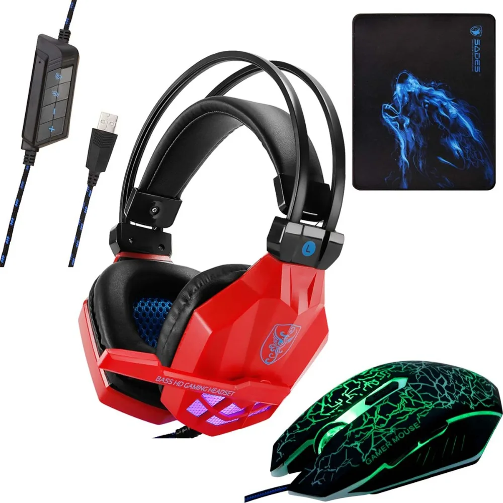 Soyto USB850, стерео игровая гарнитура, 7,1, Virtual Surround Bass, игровые наушники с микрофоном, светодиодный светильник для компьютера, ПК, геймера