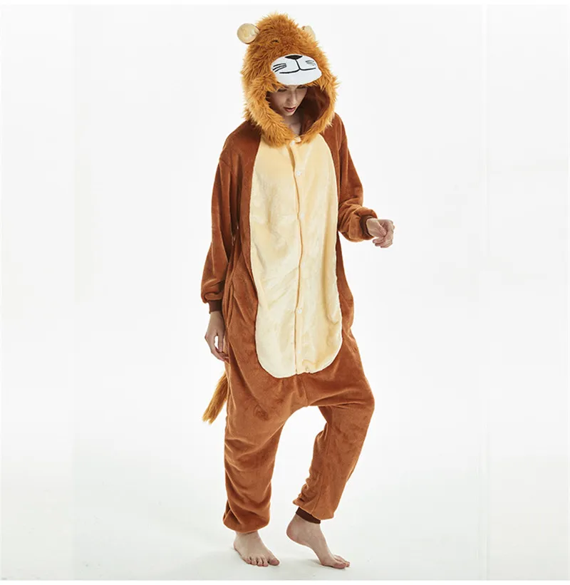 Flannel Adult Cartoon Animal Anime Lion Jumpsuits pajama Lovely Cosplay Lovers Costume Home Sleepwear - Цвет: Pajamas