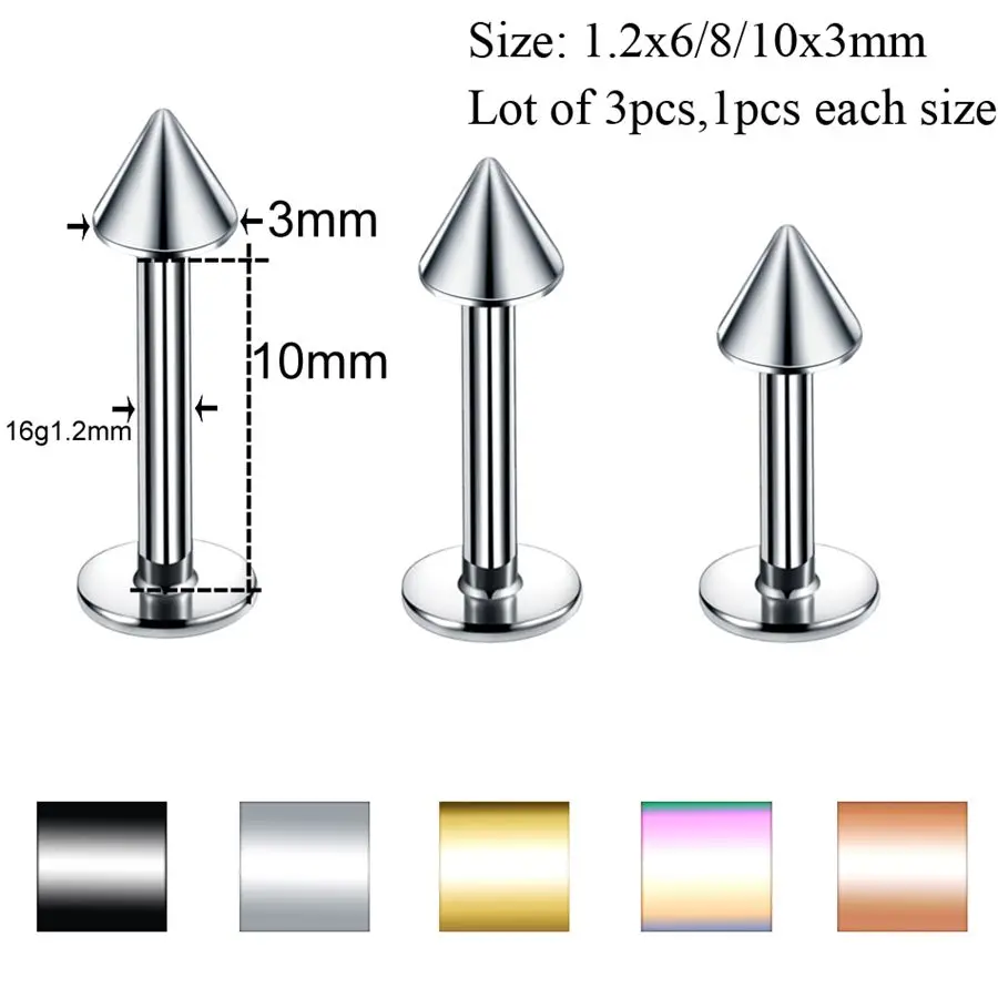3 шт./лот Сталь сегмент кольцо уха пирсинг носа кольцо, набор для бровей, пирсинг для уха кольцо плененное кольцо тела ювелирные изделия-пирсинг в партии - Окраска металла: Labret Spike