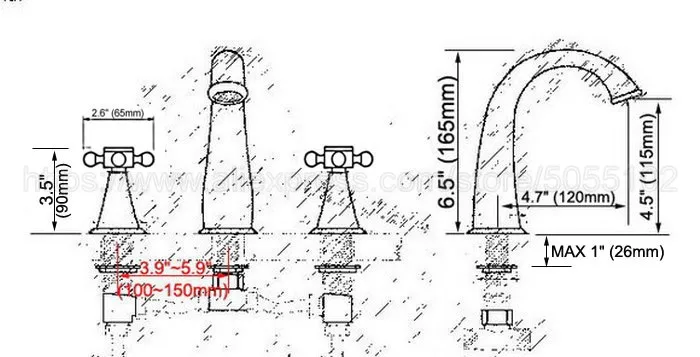 ORB Brass Double Handle Basin Faucet Deck Mounted Bathroom Tub Sink Mixer Taps Widespread 3 Holes znf440