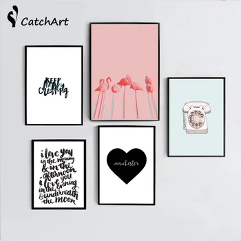 

Modern Nordic Pink Flamingo English Prints Poster Cartoon Wall Pictures Canvas Painting For Kids Room Decor