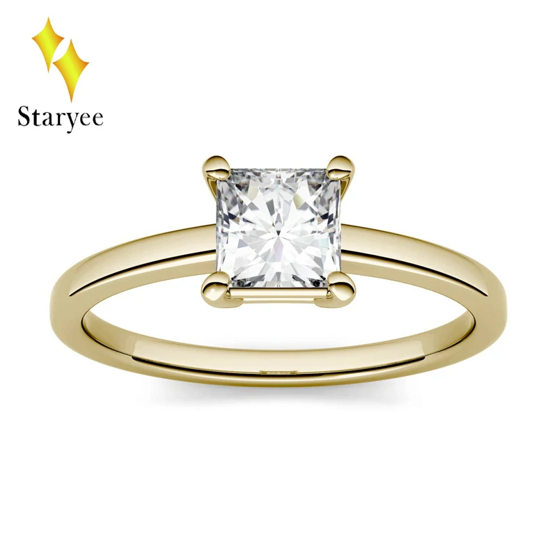

14K Yellow Gold Moissanite Ring 1.0ct 5.5mm DEF Engagement Ring Test Positive Lab Diamond Wedding Band Jewelry For Women Bride