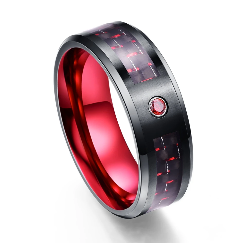 Изысканные мужские кольца с красным цирконием, вольфрам, карбид, обручальные кольца Anillos para hombres, мужское кольцо - Цвет основного камня: T043R