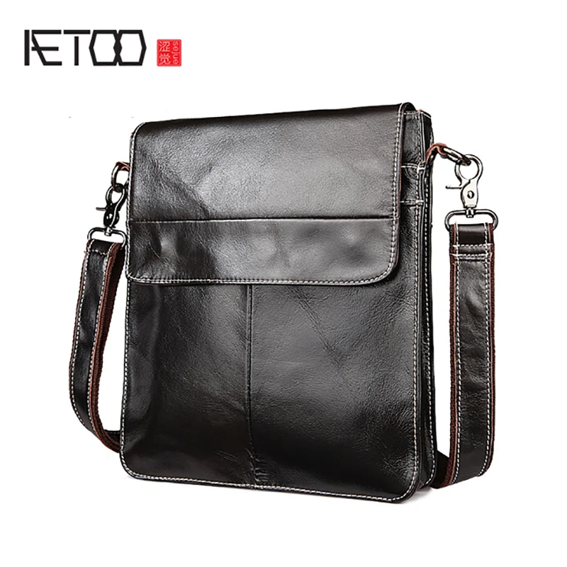

AETOO Head cowhide men's leather single shoulder bag vintage oil wax leather bag