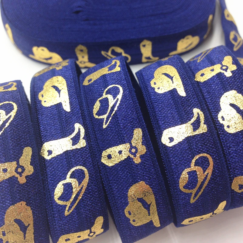 10Yards 5/8" Cowboy Boot Hat Print 5 Colors Fold Over Elastic FOE Ribbon for Hair Tie DIY Headwear Hair Accessory