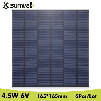 

SUNWALK 6pcs 4.5W 6V Mini Solar Cell Panel Module Polysilicon 750mAh DIY 6V Solar Panel for Test and Education 165*165mm