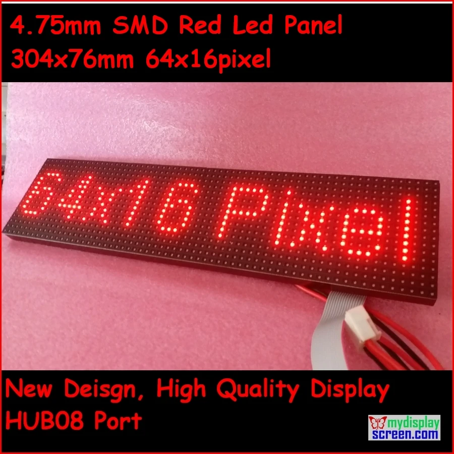 P4.75 smd красный светодио дный модуль, 4,75 мм высокой ясно, top1 для отображения текста, 304*76 мм, 64*16 пикселей, красный monochrom светодио дный панель