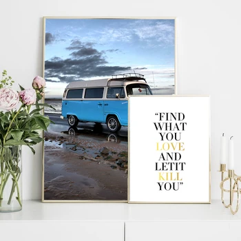 

Cuadros Decoracion Posters and Prints Beach Campervan Drive Canvas paintings Bus picture nordic Wall art picture for living room