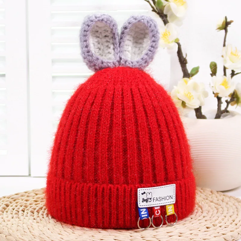 

New Design Baby Hat Cap Rabbit Ear Winter Beanie Hat Children Windproof Hat Boy Girl Handmade Knitted Cap
