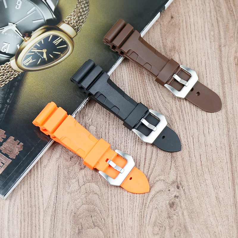 

Silicone strap Men's watch accessories for Panerai strap 1950 series PAM00616 00682 waterproof rubber strap 24mm silver buckle