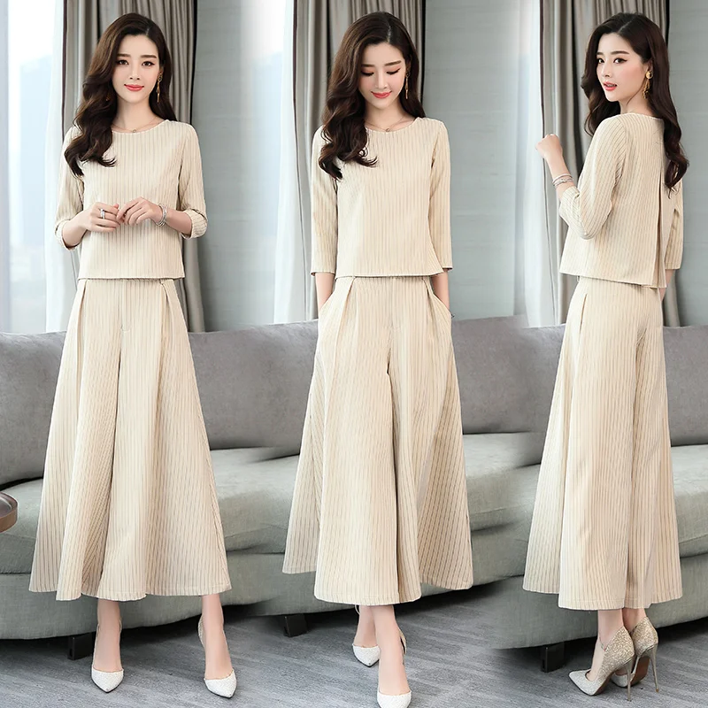 

Two Piece Set 2019 Women Tops And Wide Leg Pants Trousers Set Suits Spring Autumn Casual Office Elegant Women's Set
