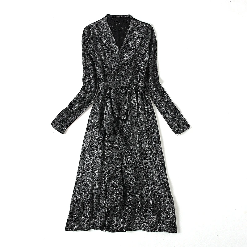 

2019 New Spring Women Slim Sexy Club Party Dresses Ladies Elegnat V-neck Long Sleeved Ruffled Knitted Wrap Bandage Dress Robe