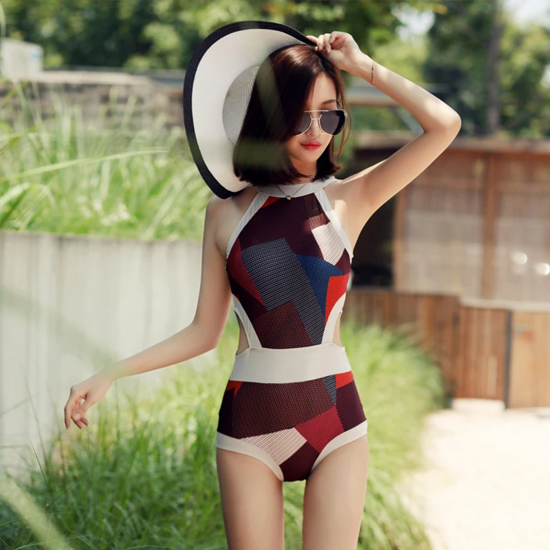 Preise BEIDISI Neue Ein Stück Badeanzug Bademode Frauen 2017 Sommer patchwork Badeanzug Backless high neck Halter Monokini 16231