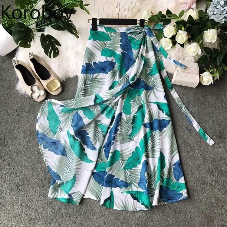 

Korobov Boho Vacation Beach Women Chiffon Skirt Lace-Up Korean A Line Long Skirts Summer New Fashion Saia Falda Mujer 77983