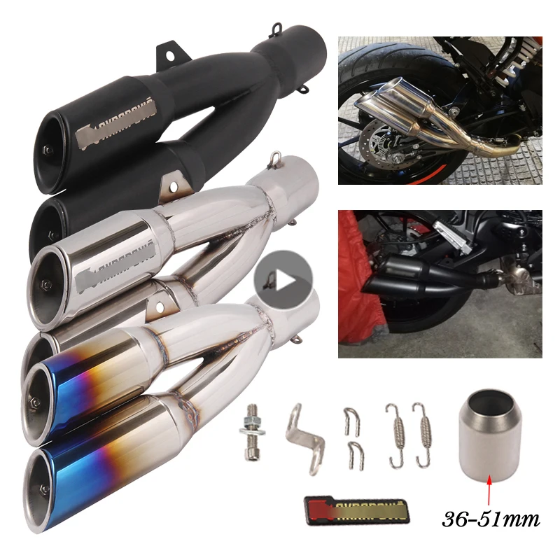 Универсальный мотоциклетный глушитель с двойным отверстием выхлопной трубы на входе 36~ 51 мм Pot Echappement Moto rbike Escape лазерные маркерные наклейки