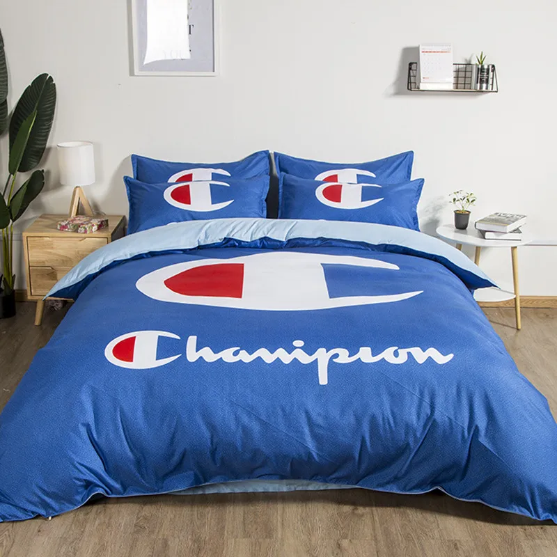 

LLANCL Chimpion Big "C"Printed Quilt/Duvet/Comforter cover With Pillowcase Bedroom 3pcs Polyester Christmas Gift Blue color