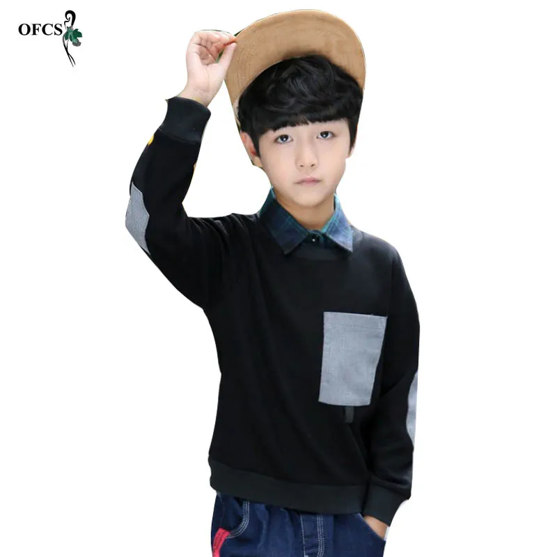 

OFCS Spring Children's Clothes Boys Sweaters Square Pocket Decoration Cotton Kids Knitted Cardigan Sweaters Big Kids Jumper 5-17