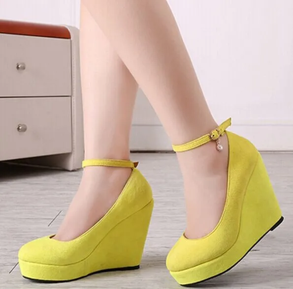 candy color high heels wedge pumps 