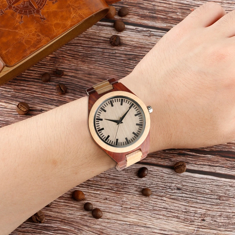 YISUYA Men's Ebony Wooden Watch Wood Strap Quartz Analog Creative Wristwatch Simple Nature Bamboo Male Watches Clock saat (26)
