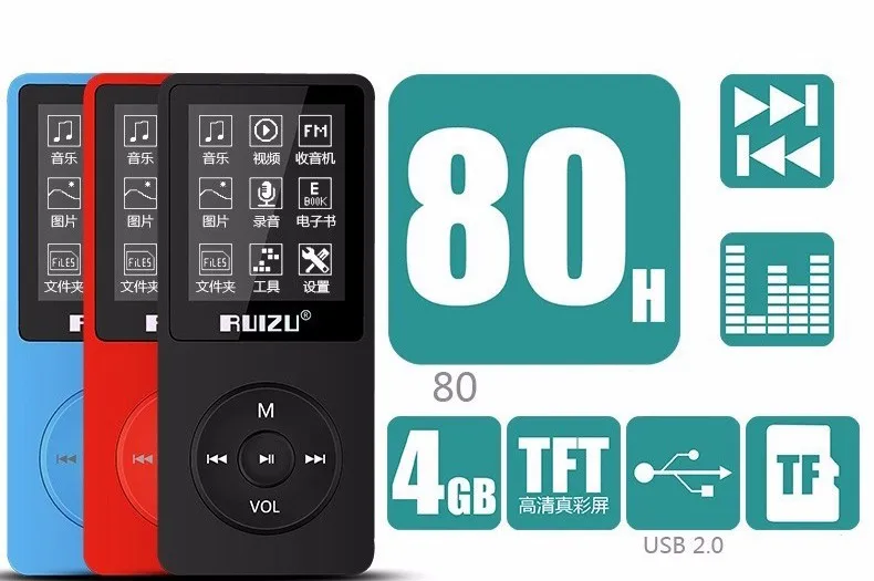 1," TFT экран RuiZu X02 HiFi воспроизводитель спортивной музыки Mp3 плеер FM рекордер поддержка TF карты