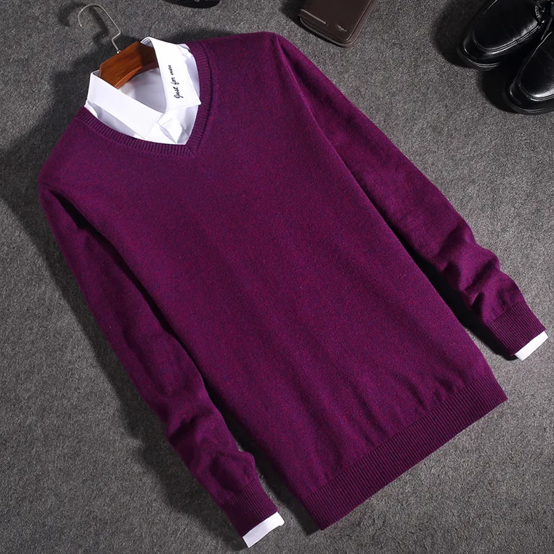 MRMT бренд весна стиль свитер с длинными рукавами для мужчин V воротник 100 чистые шерстяные топы свитер - Цвет: Rose red